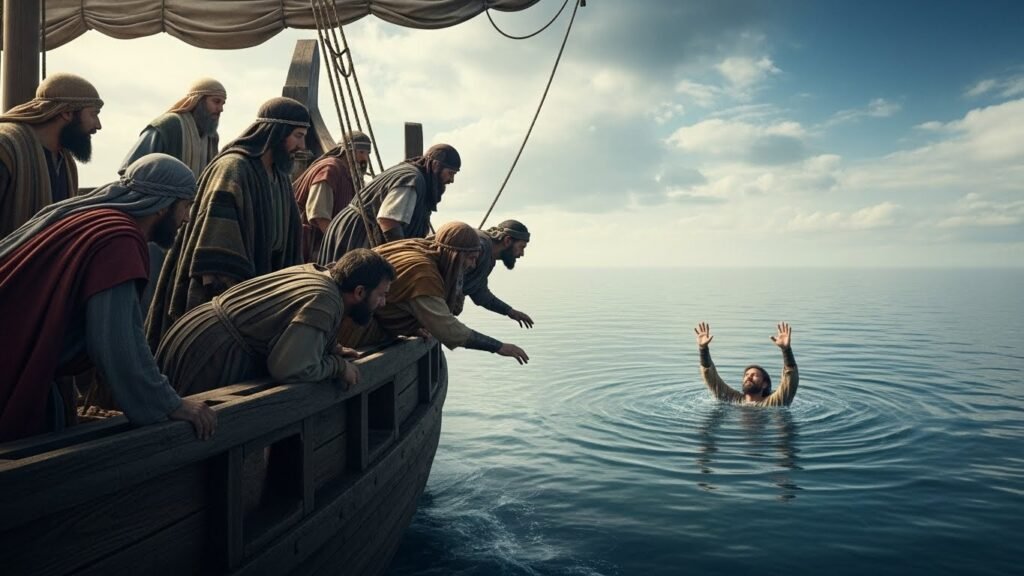 Ilustração de qual o profeta que foi engolido por um grande peixe no momento do seu lançamento