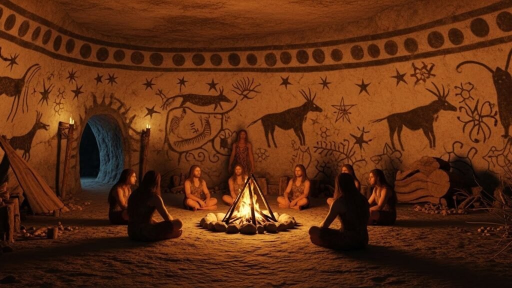 Representação de grupos antigos sugerindo que antes de adão e eva existiam outros povos na Terra.