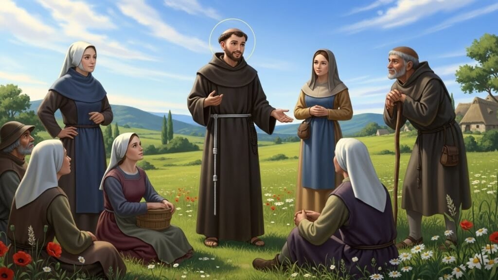 Representação de quem foi Santo Antônio de Pádua e seu carinho com o povo humilde
