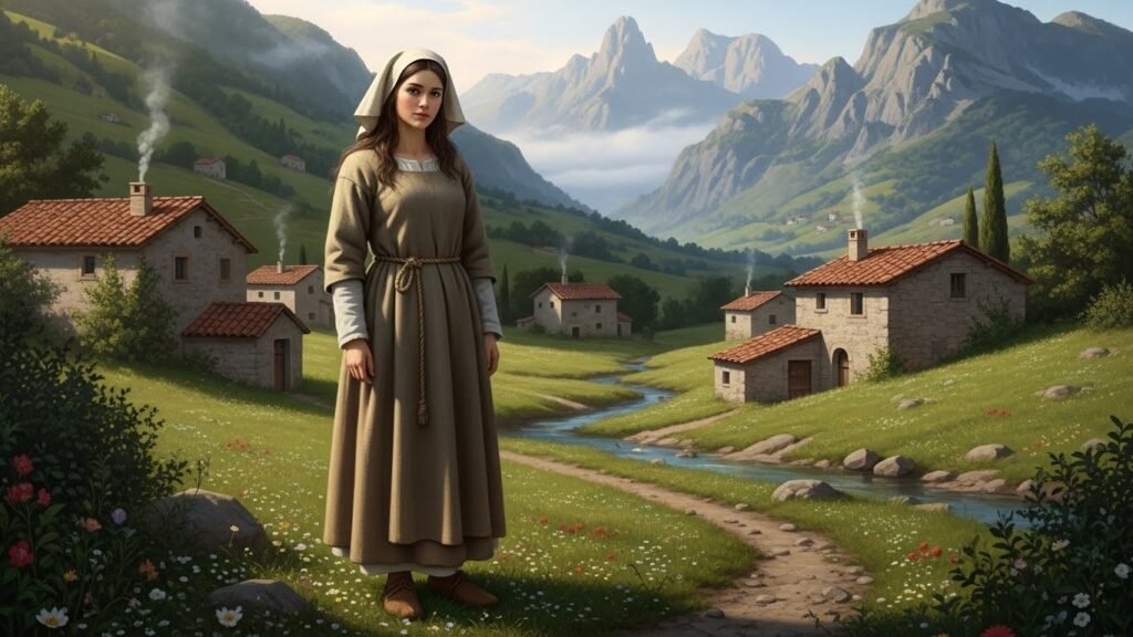 Representação de quem foi Santa Rita de Cássia antes de ingressar na vida religiosa