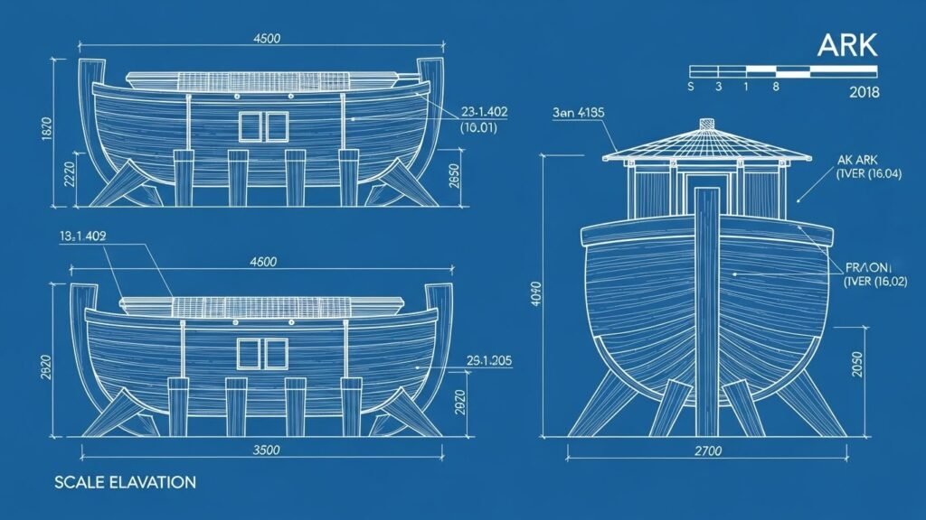A História da Arca de Noé: Entre a Fé, a Arqueologia e os Mistérios do Dilúvio 3 Gráfico mostrando qual era o tamanho da arca de Noé em comparação a estruturas modernas.