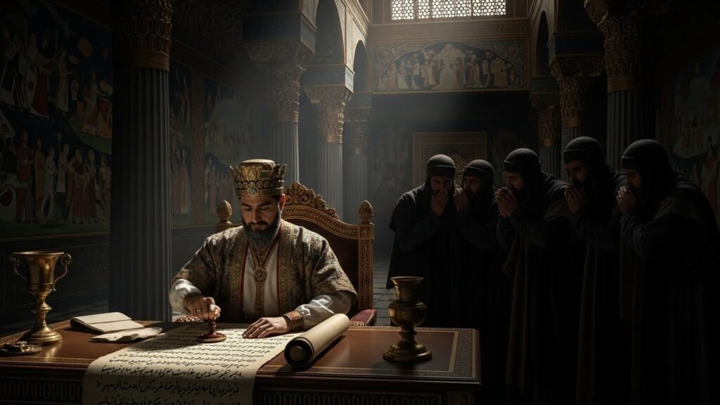 Representação do decreto que levou Daniel ao encontro com os leões famintos