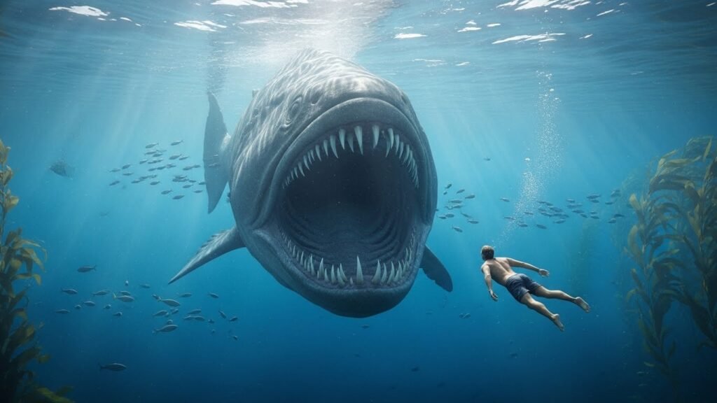 A criatura marinha gigante se aproximando de Jonas nas profundezas