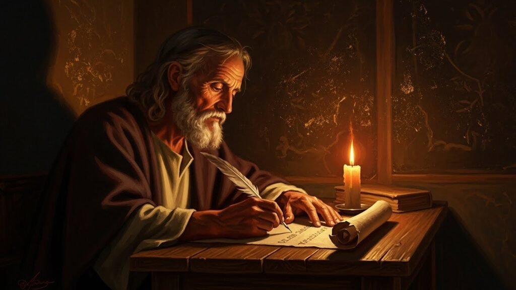 O apóstolo João registrando atividades sobre o primeiro milagre de Jesus no Evangelho