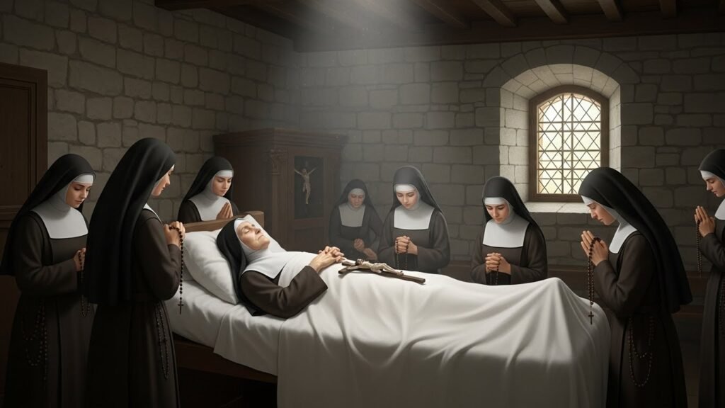 Quem foi Santa Teresa D'ávila? A História, o Êxtase e o Legado da Doutora da Igreja 6 Cena pacífica retratando como morreu santa teresa d'ávila em Alba de Tormes